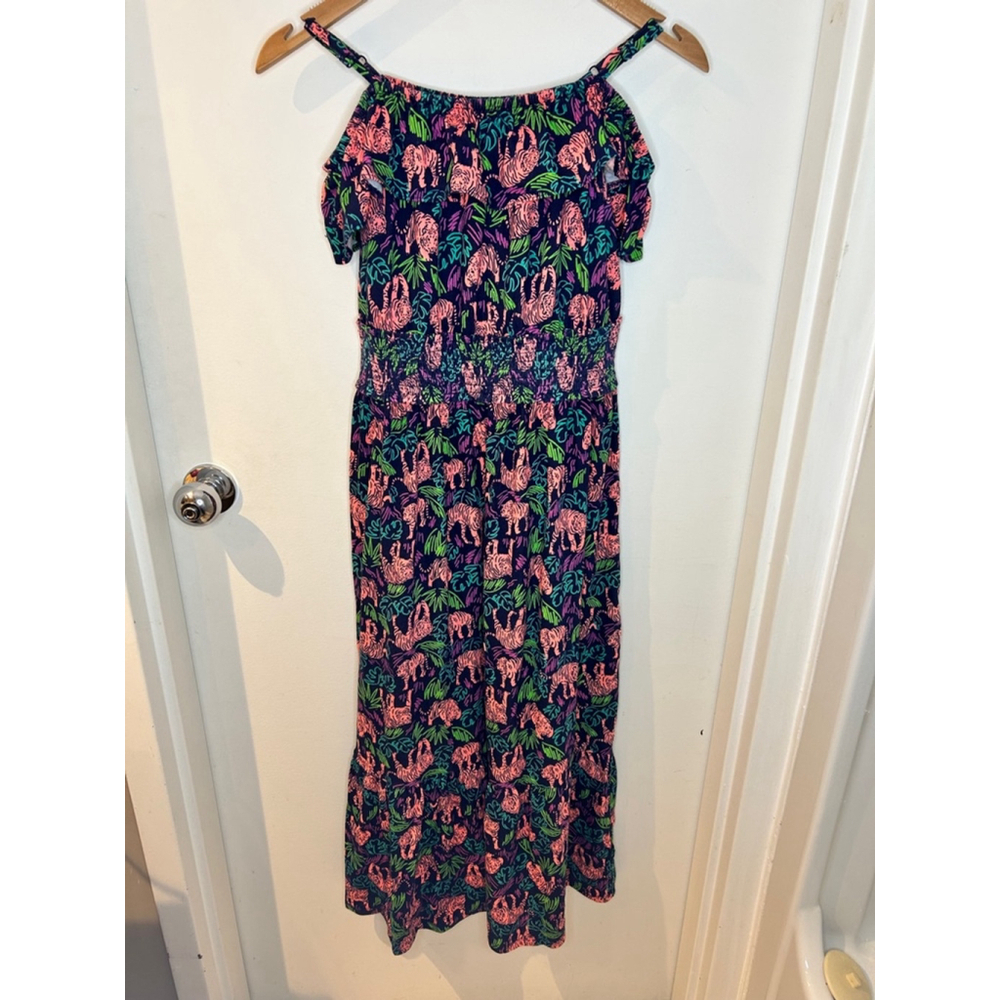 Maxi dress girls size XL 14-16 tiger pattern cotton blend festival colourful